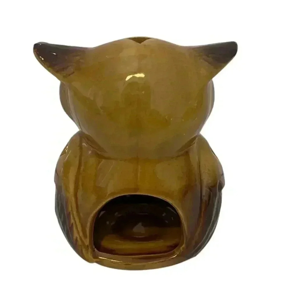 Happy Harvest Glazed Ceramic Owl Tea Light Candle Holder 4" - Picture 4 of 6